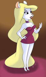  animaniacs anthro avoid_posting beaglebabe1 choker clothing dress eyeshadow female hand_on_hip jewelry lipstick makeup mammal minerva_mink mink mustelid musteline necklace solo true_musteline warner_brothers 