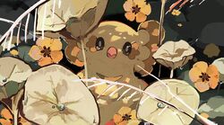  absurdres bird black_eyes bright_pupils closed_mouth commentary flower highres kamonabe_(kamonabeekon) looking_at_viewer no_humans oricorio oricorio_(pom-pom) pokemon pokemon_(creature) solo white_pupils yellow_flower 