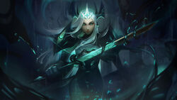  absurdres alternate_costume armor closed_mouth cowboy_shot female freckles gloves glowing green_background green_eyes grey_hair highres holding holding_sword holding_weapon league_of_legends leona_(league_of_legends) long_hair ruined_(league_of_legends) shiny_clothes shoulder_armor solo sword tears vincent_t_(oriaarts) weapon 