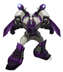  blitzwing clenched_hands decepticon highres jeetdoh leaning_forward mecha mechanical_wings red_eyes robot science_fiction shoulder_cannon solo transformers transformers_animated white_background wings 