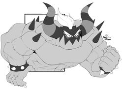  abs alien alien_humanoid biceps bracelet eyebrows greyscale hair hi_res horn humanoid jewelry male monochrome muscular muscular_humanoid muscular_male pecs sega solo sonic_the_hedgehog_(series) spiked_bracelet spikes the_deadly_six thick_eyebrows underbite white_hair yongdasom zavok 