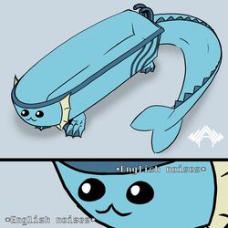  1:1 2018 ambiguous_gender bathtub canid canine claws digital_media_(artwork) eeveelution english_text fan_character feral fish generation_1_pokemon hi_res lol_comments mammal marine meme nintendo pokemon pokemon_(species) shitpost showers_the_vaporeon simple_background solo standing tail text vaporeon wawor what 