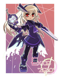  absurdres blonde_hair borrowed_character character_name commentary_request exice-zero female full_body hairband hakoniwa_tsuka highres long_hair looking_at_viewer original pantyhose photoshop_(medium) red_eyes solo sword very_long_hair weapon 