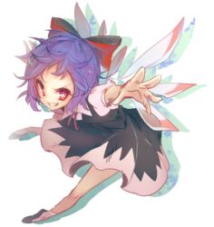  alternate_color bad_id bad_twitter_id black_dress cirno dress female full_body hair_ornament hair_ribbon ice ice_wings keemoringo looking_at_viewer md5_mismatch outstretched_arms player_2 puffy_sleeves purple_hair red_eyes ribbon shoes short_hair short_sleeves simple_background smirk socks solo symbol-shaped_pupils touhou vest white_background white_socks wings 