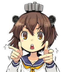  brown_hair commentary_request dress female headgear isshiki_tarou kantai_collection open_mouth photoshop_(medium) sailor_dress school_uniform serafuku short_hair solo white_background yukikaze_(kancolle) 