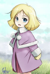  aged_down artesia_som_deikun blonde_hair blue_eyes commentary_request female gundam highres kem_kem lolicon looking_at_viewer mobile_suit_gundam mobile_suit_gundam_the_origin sayla_mass short_hair smile solo 