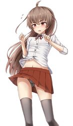  :o ahoge bad_id bad_nicoseiga_id black_panties black_thighhighs blush brown_hair buttons collared_shirt female flying_sweatdrops highres legs_apart long_hair long_sleeves md5_mismatch miyako_(yakob_labo) navel oerba_yun_fang original panties pantyshot red_ribbon red_skirt ribbon school_uniform shirt simple_background skirt sleeves_past_elbows sleeves_pushed_up solo standing stomach surprised thick_eyebrows thighhighs underwear upskirt v-shaped_eyebrows very_long_hair white_background white_shirt wind wind_lift yakob_labo 