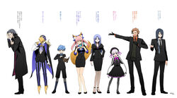  4girls 5boys animal_ears avicebron_(fate) black_hair blonde_hair blue_hair book brown_hair business_suit choker commentary_request doll_joints fate/apocrypha fate/extra fate/extra_ccc fate/prototype fate/prototype:_fragments_of_blue_and_silver fate/stay_night fate/zero fate_(series) formal fox_ears fox_tail gilles_de_rais_(caster)_(fate) hans_christian_andersen_(fate) hat highres joints lineup long_coat mask medea_(fate) multiple_boys multiple_girls necktie nursery_rhyme_(fate) pantyhose paracelsus_(fate) pink_hair purple_hair ribbon shimaneko striped suit tail tamamo_(fate) tamamo_no_mae_(fate/extra) translated white_hair william_shakespeare_(fate) 