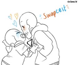  6:5 alternate_universe animated_skeleton blush bone brother_(lore) brothers_(lore) closed_eyes clothing duo english_text evilbeetle heart_symbol hi_res humanoid incest_(lore) kissing male male/male not_furry papyrus_(underswap) papyrus_(undertale) sans_(underswap) sans_(undertale) sibling_(lore) simple_background skeleton smile text undead underswap undertale undertale_(series) white_background 