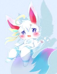  2019 ambiguous_gender blush deaic fur hi_res kemono lagomorph leporid mammal open_mouth open_smile rabbit semi-anthro smile solo white_body white_fur 