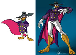 2014 absurd_res anatid anseriform anthro avian beak bird cape clothing darkwing_duck disney drake_mallard duck ducktales hat headgear headwear hi_res male osmar-shotgun smile solo