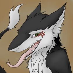 1:1 ambiguous_gender bust_portrait fuzzywuff hi_res mammal markings portrait sergal solo tail teeth tongue