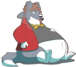 animated anthro barefoot biped brown_hair canid canine canis feet hair hyenahyena male mammal obese obese_anthro obese_male overweight overweight_anthro overweight_male short_playtime solo wolf