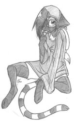 anthro clothing felid female flat_chested fur graphite_(artwork) greyscale ketzio mammal monochrome pencil_(artwork) solo topwear traditional_media_(artwork)