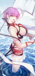  absurdres belt bikini black_belt book bra breasts collar epic_seven female gootai highres holding holding_book huge_breasts mercedes_(epic_seven) open_book open_mouth panties pink_hair red_bikini red_bra red_collar red_panties smile solo standing swimsuit teeth underwear upper_teeth_only yellow_eyes 