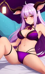  ai_generated animal_ears bra horns legs_spread lingerie nanda_tayo owozu panties purple_bra purple_hair purple_panties red_eyes tiktok virtual_youtuber vtuber youtube youtube_hispanic youtuber 