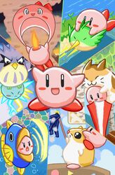  chuchu_(kirby) cleaning_kirby commentary coo_(kirby) copy_ability cutter_kirby english_commentary fire fire_kirby keikuina kine_(kirby) kirby kirby&#039;s_dream_land_3 kirby_(series) nago_(kirby) needle_kirby no_humans parasol_kirby pitch_(kirby) rick_(kirby) self-upload spark_kirby star_block 