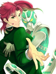  2boys commentary_request earrings gakuran green_eyes hierophant_green jewelry jojo_no_kimyou_na_bouken kakyoin_noriaki mai0124 multiple_boys red_hair school_uniform stand_(jojo) stardust_crusaders 