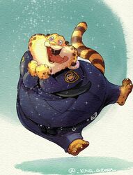  2017 anthro benjamin_clawhauser cheetah clothed clothing disney felid feline fur gidora_(artist) male mammal police police_uniform solo uniform zootopia 