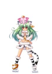  animal_ears animal_hands anklet black_panties cat_ears chains crop_top earrings elephant female full_body gloves green_hair hands_on_own_hips highres jewelry koihime_musou kuwada_yuuki long_hair midriff moukaku navel panties paw_gloves paw_shoes red_eyes shoes skirt smile solo tail transparent_background underwear 