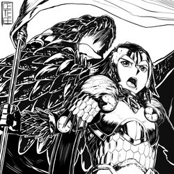  absurdres armor bazelgeuse bazelgeuse_(armor) cete_(controllingtime) commentary_request female flag greyscale highres monochrome monster_hunter:_world monster_hunter_(character) monster_hunter_(series) open_mouth screaming short_hair solo 