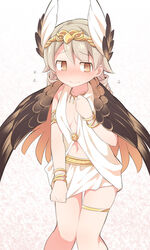  @_@ bad_id bad_pixiv_id blush breasts brown_eyes brown_hair brown_wings circe_(fate) circe_(fate)_(cosplay) closed_mouth collarbone commentary_request cosplay fate/grand_order fate_(series) feathered_wings female flying_sweatdrops hair_between_eyes hand_up head_wings headpiece idolmaster idolmaster_cinderella_girls jewelry long_hair looking_at_viewer morikubo_nono necklace nose_blush photoshop_(medium) skirt skirt_tug small_breasts solo standing sweat uccow white_skirt white_wings wings 