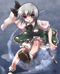  bloomers blue_eyes commentary_request female grey_hair katana konpaku_youmu konpaku_youmu_(ghost) sheath short_hair solo sword touhou underwear urita_(vivivinicol) weapon 