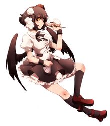  black_hair black_socks black_wings brown_eyes commentary_request female geta hat image_sample looking_up md5_mismatch pixiv_sample resolution_mismatch shameimaru_aya short_hair smile socks solo source_larger tengu-geta tokin_hat touhou urita_(vivivinicol) wings 