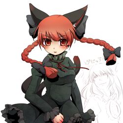  animal_ears bad_id bad_pixiv_id braid cat_ears cat_tail dress extra_ears female hair_ribbon kaenbyou_rin red_eyes red_hair reiuji_utsuho ribbon solo tail touhou twin_braids twintails urita_(vivivinicol) 