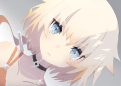  absurdres blue_eyes braid cevio collarbone commentary dutch_angle expressionless female grey_background highres kashisuover one_(cevio) pendant_choker platinum_blonde_hair solo spaghetti_strap sparkle tears upper_body 