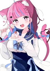  :d animal_ear_fluff animal_ears bad_id bad_pixiv_id blue_bow blue_bowtie blue_hair blue_skirt blunt_bangs blush bow bowtie braid cake cake_slice cat_ears cat_girl cat_tail commentary female food fork french_braid frilled_shirt_collar frills hair_ornament hairclip high-waist_skirt holding holding_fork hololive jacket long_hair long_sleeves minato_aqua minato_aqua_(sailor) multicolored_hair nocchi_(r_ws2l) oerba_yun_fang official_alternate_costume open_clothes open_jacket purple_eyes purple_hair ribbon sailor_collar sailor_shirt shirt skirt smile solo streaked_hair suspender_skirt suspenders tail tail_ornament tail_ribbon twin_braids twintails two-tone_hair virtual_youtuber white_jacket white_shirt 