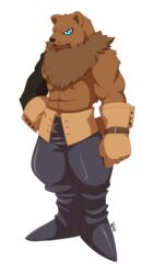  anthro bandai_namco bear brown_body brown_fur digimon digimon_(species) digimon_ghost_game fakemon fur kloudraws male mammal muscular nafeon neck_tuft solo symbareangoramon tuft 