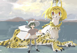  clothed clothed_feral clothing duo felid feline female feral feralized hat headgear headwear human kaban-chan kemono_friends mammal perokisu serval serval-chan young 