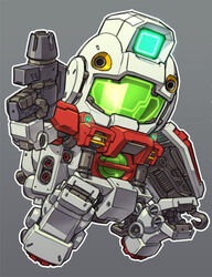  abysnova assault_visor ball_(gundam) beam_rifle chibi commentary_request energy_gun fusion gm_(mobile_suit) green_visor grey_background gun gundam holding holding_gun holding_weapon looking_down mecha mecha_focus mobile_suit mobile_suit_gundam no_humans robot shield solo weapon 