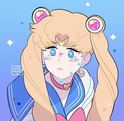  bishoujo_senshi_sailor_moon bishoujo_senshi_sailor_moon_s blonde_hair blue_background blue_eyes blue_sailor_collar blush_stickers choker commentary crescent crescent_earrings derivative_work earrings female gradient_background hair_ornament heart heart_choker jewelry leaphere long_hair magical_girl meme parted_lips pink_choker purple_background sailor_collar sailor_moon sailor_moon_redraw_challenge_(meme) sailor_senshi_uniform screenshot_redraw shirt signature solo tears tsukino_usagi twintails upper_body white_shirt 