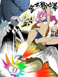  1boy 4girls ^_^ animal_ears arm_up aura bikini blank_eyes blonde_hair blue_bikini bouncing_breasts bracelet breasts brown_eyes closed_eyes closed_mouth colored_skin commentary_request crotch_kick dark-skinned_female dark_skin dragon_horns dress elizabeth_bathory_(fate) elizabeth_bathory_(second_ascension)_(fate) emphasis_lines fate/grand_order fate_(series) flying flying_kick fox_ears fox_girl fox_tail frilled_dress frills grey_skin highres horns indra_(fate) jewelry kicking large_breasts melusine_(fate) melusine_(third_ascension)_(fate) micro_bikini multiple_girls open_mouth pink_hair sandals smile swimsuit tail tamamo_no_mae_(fate) tamamo_no_mae_(swimsuit_lancer)_(fate) tamamo_no_mae_(swimsuit_lancer)_(third_ascension)_(fate) translation_request underboob vritra_(fate) vritra_(second_ascension)_(fate) white_hair yama_batake 