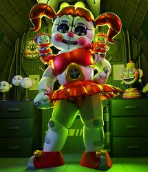  3d 3d_(artwork) baby_(fnafsl) blender blender_(software) blender_cycles circus_baby circus_baby_(fnaf) crown female female_only five_nights_at_freddy&#039;s five_nights_at_freddy&#039;s:_help_wanted five_nights_at_freddy&#039;s:_sister_location green_eyes looking_at_viewer m0nk3y orange_hair panties plush_baby plushie pose robot robot_girl scottgames sister_location skirt 