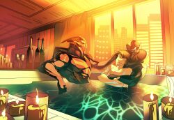  alien beverage bioware candle devian_malcius electronic_arts female group haruka_watanabe hi_res hot_tub hug human humanoid male male/female male/male mammal mass_effect novina_tanidos relaxing romantic romantic_trio ruffling_hair shirtless_human shirtless_humanoid squarerootofdestiny trio turian water 