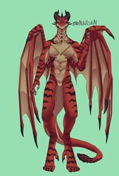  2022 5_fingers anthro blizzard_entertainment claws dracthyr dragon european_mythology featureless_crotch fingers front_view hi_res horn male mythological_creature mythological_scalie mythology nihilishn nude purple_sclera red_body red_scales scales scalie signature solo standing tail warcraft western_dragon wings 