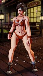  1girls 3d abdomen abs athletic athletic_female athletic_wear brown_hair cleavage clothed female female_only front_view full_body fully_clothed glaring gloves gym_clothes gym_shorts gym_uniform headband kanji looking_at_viewer medium_breasts muscular_female navel repinscourge sakura_kasugano sakura_petals screencap screenshot short_hair solo sports_bra sportswear standing stomach street_fighter street_fighter_v toned toned_female 