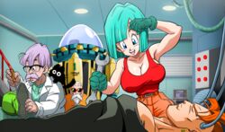  2023 android_16 black_cat blue_eyes blue_eyes_female blue_hair blue_hair_female bulma bulma_(dragon_ball) bulma_briefs bulma_briefs_(cell_saga) cat doctor_briefs dragon_ball dragon_ball_z female kame_paradise_3 male master_roshi muten_roushi orange_hair safe safe_for_work toei_animation yamamoto_doujin 