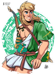    2023 artist_signature blonde_hair bow cybernetic_arm link link_(tears_of_the_kingdom) long_hair male male_only markings muscles muscular muscular_male patreon_logo patreon_username pecs safe_for_work sfw smooth_chest smooth_skin tears_of_the_kingdom the_legend_of_zelda twitter_logo twitter_username velgaty 