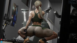  1girls 3d alternate_version_available blender_(software) cassie_cage female female_only fully_clothed gloves gym gym_uniform mortal_kombat mortal_kombat_11 muscle patreon_username red_lj solo tied_hair twitter_username yellow_hair 