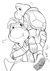  age_difference aged_up blush bodily_fluids bottomwear carrying_another carrying_partner clothing dinosaur dragon duo footwear gloves green_yoshi handwear hoodie jacket koopa koopa_troopa koops kurimo_jinguy male male/male mario_bros monochrome mythological_creature mythological_scalie mythology nintendo open_mouth paper_mario paper_mario:_the_thousand_year_door prehistoric_species reptile scalie shoes surprised sweat the_great_gonzales_jr tight_bottomwear tight_clothing topwear tortoise turtle yoshi 