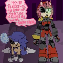  2023 all_fours amy_rose anthro bad_end ballbusting castrated cyborg defeated defeated_hero duo emotionless exposed_torso female femdom footwear ghostspookygoo glowing_eyes handwear humanoid male male/female one-eyed rusty_rose shoes_removed sonic_(series) sonic_prime sonic_the_hedgehog 