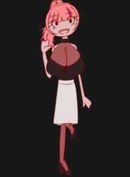  1girls black_background clothing eyebrows_visible_through_hair eyes_visible_through_hair female female_only heels legwear oc original pink_body pink_hair pink_skin ponytail redcosmos safe sfw simple_background skirt standing stickman 