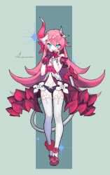 :d asymmetrical_gloves bad_id bad_twitter_id black_gloves black_panties blue_eyes commentary_request dambang female full_body gloves honkai_(series) honkai_impact_3rd horns long_hair looking_at_viewer mismatched_gloves open_mouth panties pink_hair rozaliya_olenyeva signature single_horn smile solo tail thighhighs underwear white_gloves white_thighhighs 