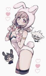  :o animal_ears bare_shoulders blush breasts brown_hair cleavage commentary_request danganronpa_(series) danganronpa_2:_goodbye_despair fake_animal_ears fake_tail female hair_ornament hinata_hajime komaeda_nagito large_breasts leotard looking_at_viewer medium_hair mole mole_on_breast nanami_chiaki neck_ribbon nekojiri official_alternate_costume pink_eyes playboy_bunny rabbit_ears rabbit_tail ribbon solo strapless strapless_leotard tail 
