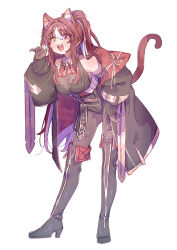  :d animal_ear_fluff animal_ears ascot bare_shoulders black_boots black_coat black_leotard blush boots breasts brown_gloves cat_ears cat_girl cat_tail cleavage coat commentary_request dot_nose female full_body gloves hair_between_eyes hand_up heterochromia high_heel_boots high_heels highres hololive houshou_marine large_breasts leaning_forward leotard long_hair long_sleeves looking_at_viewer multicolored_hair off_shoulder open_clothes open_coat open_mouth red_ascot red_eyes red_hair serizawa_serizane simple_background smile solo standing tail thigh_boots two-tone_hair virtual_youtuber white_background white_hair yellow_eyes 