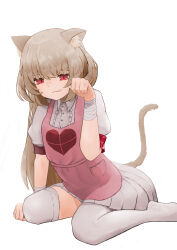  :3 absurdres animal_ear_fluff animal_ears apron blonde_hair cat_ears cat_tail collared_shirt commentary_request female frills highres long_hair looking_at_viewer natori_sana natori_sana_(nurse) panties pink_apron pocket red_eyes sana_channel shirt simple_background sitting slit_pupils solo tail tokaki underwear virtual_youtuber wariza white_panties 